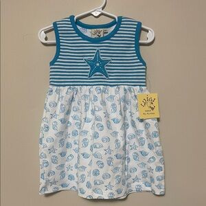 Luigi Kids- Boutique Blue and White Striped Starfish and Shell Dress - 2T